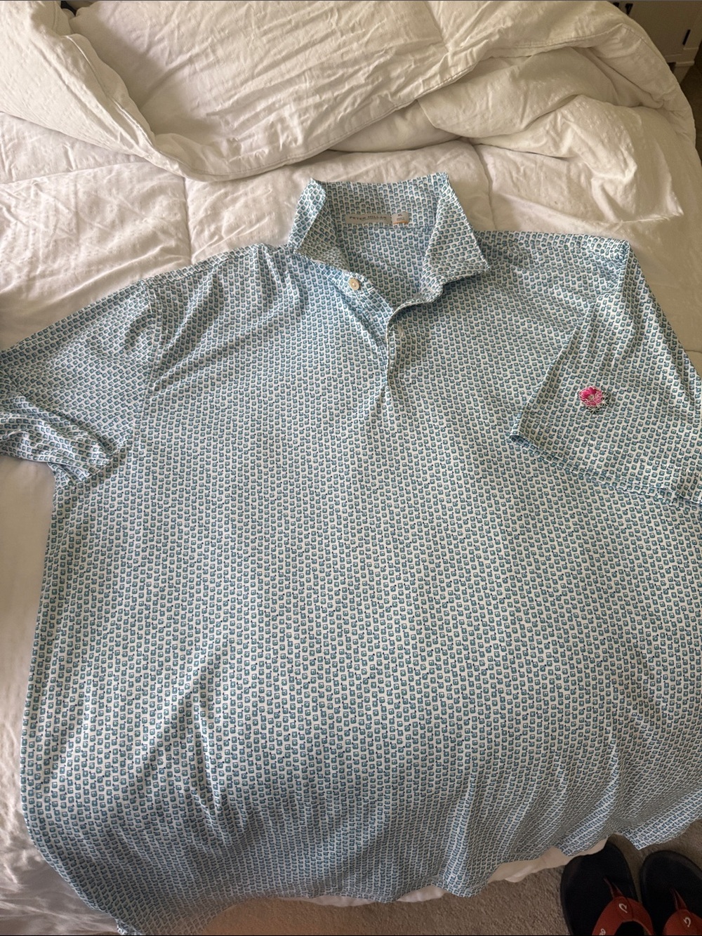 Peter Millar Blue Micro-Pattern Short Sleeve Polo